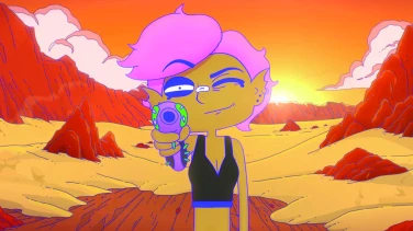 Lesbian Space Princess film trailer button